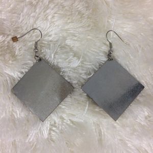 Silver Square Mod Dangling Drop Hook Earrings
